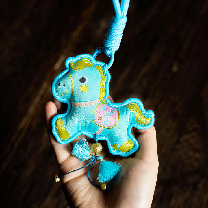 Buddha Stones Year Of The Horse Various Color Embroidery Tassel Prosperity Key Chain - Blue Horse(Size: 9*8cm) - image 7