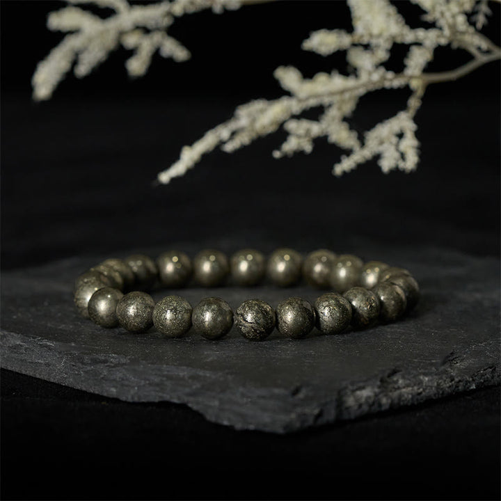 Buddha Stones Pyrite Round Beads Confidence Abundance Bracelet - image 1