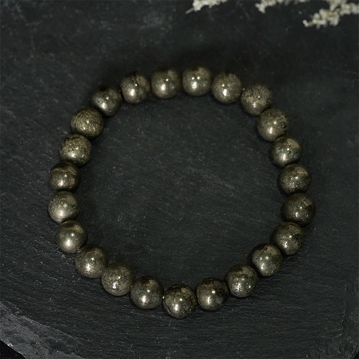 Buddha Stones Pyrite Round Beads Confidence Abundance Bracelet - Pyrite(Wrist Circumference:15-16 cm) - image 0