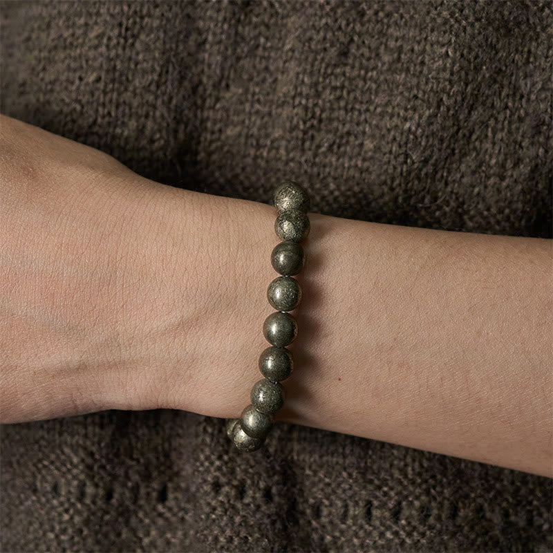 Buddha Stones Pyrite Round Beads Confidence Abundance Bracelet - image 4