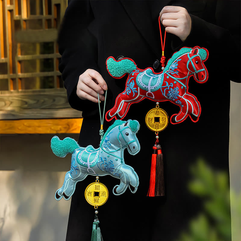 Buddha Stones Year Of The Horse Embroidery Copper Coins Bell Charm Tassel Wealth Success Hanging Decoration - image 0
