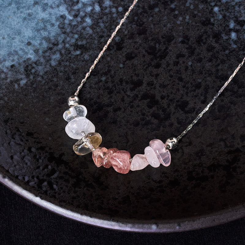 Buddha Stones Black Obsidian Smoky Quartz Garnet Aquamarine Strawberry Quartz Pink Crystal Strength Necklace Pendant - image 21