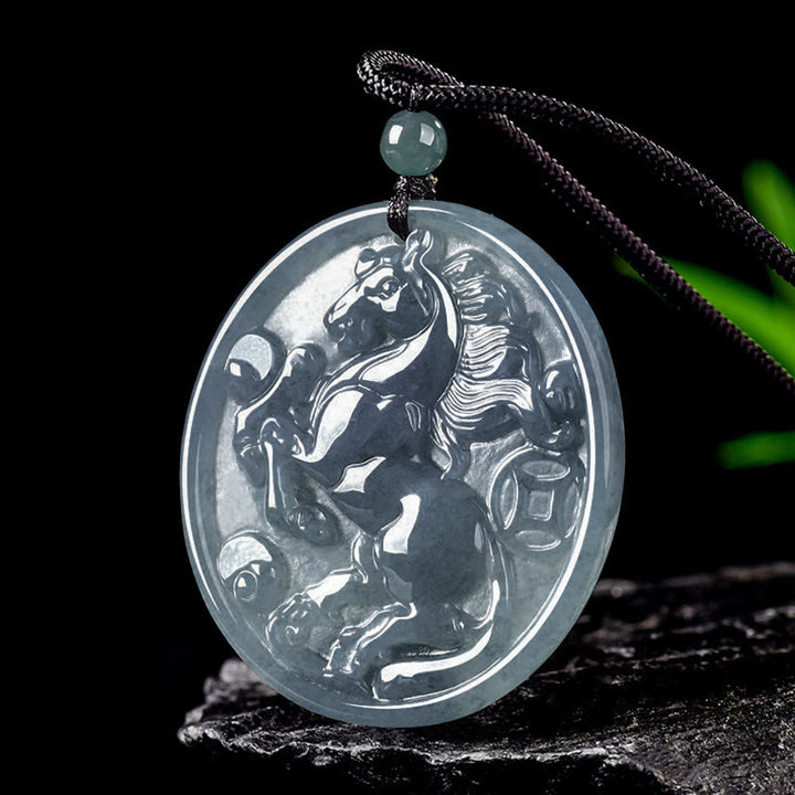 Buddha Stones Year Of The Horse Jade Luck Abundance Necklace Pendants - image 7
