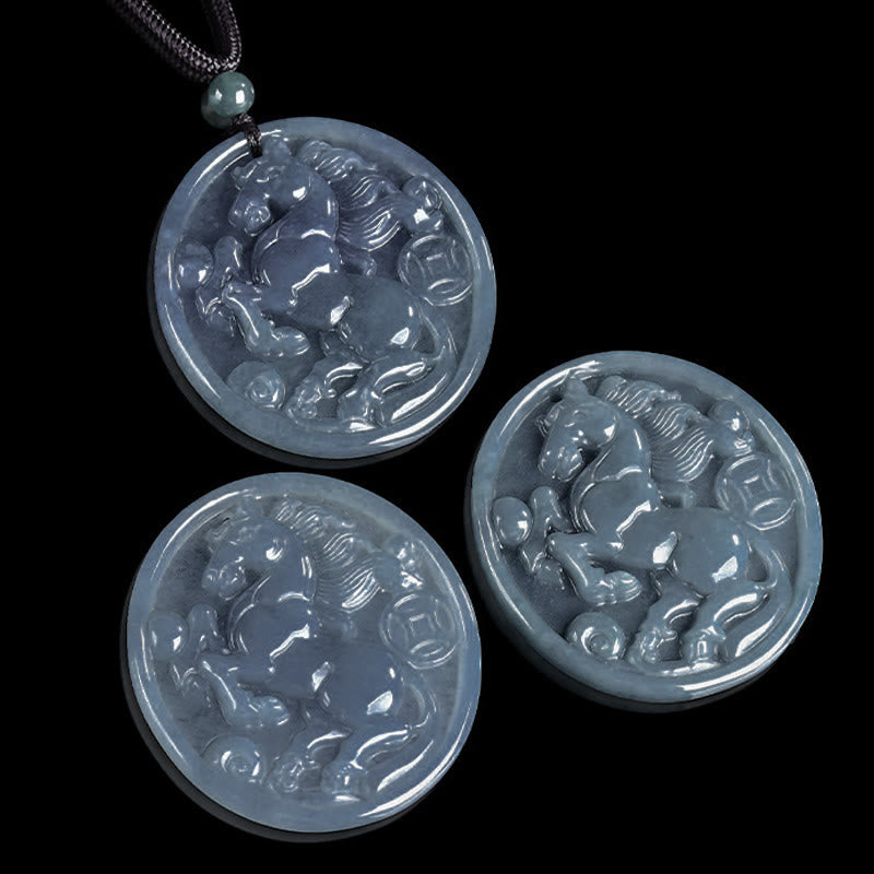 Buddha Stones Year Of The Horse Jade Luck Abundance Necklace Pendants - image 11