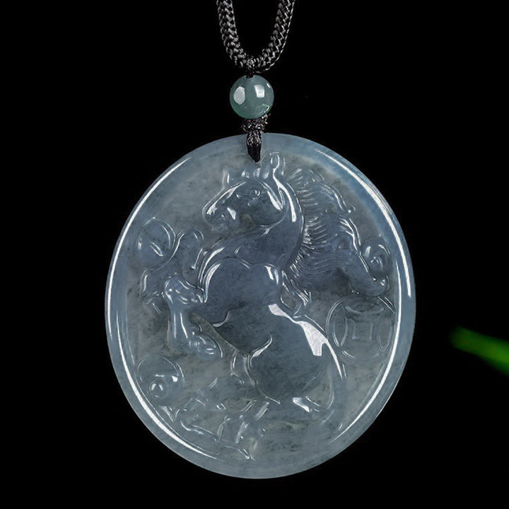 Buddha Stones Year Of The Horse Jade Luck Abundance Necklace Pendants - image 2