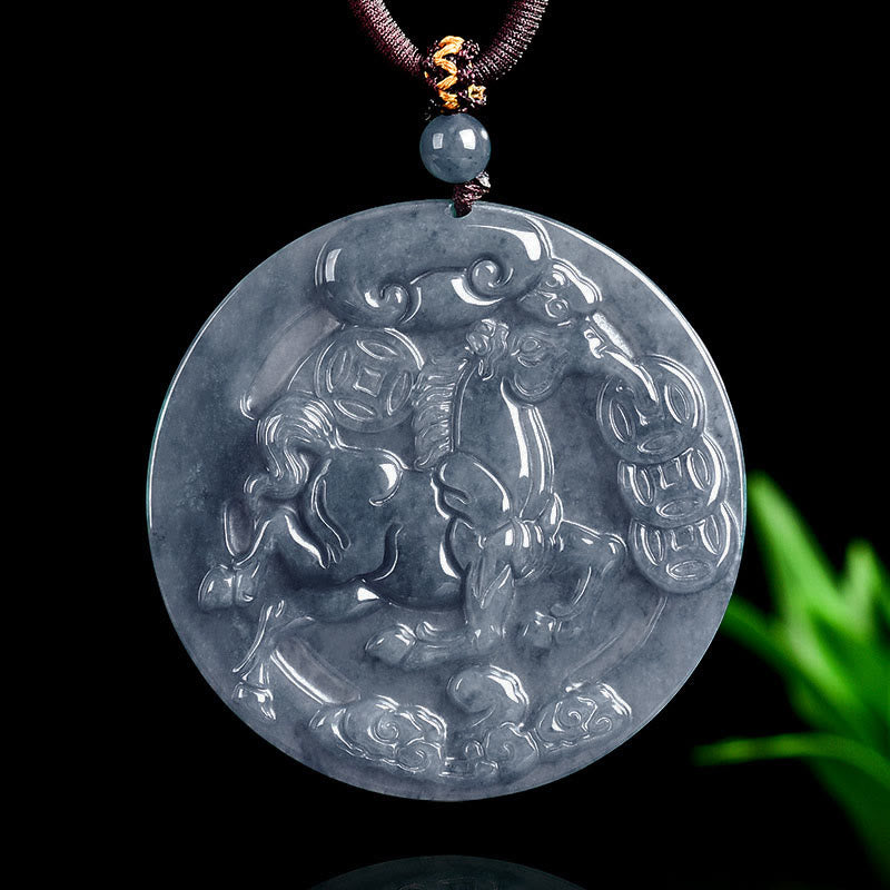 Buddha Stones Year Of The Horse Jade Prosperity Abundance Necklace Pendants - Jade Horse - image 0