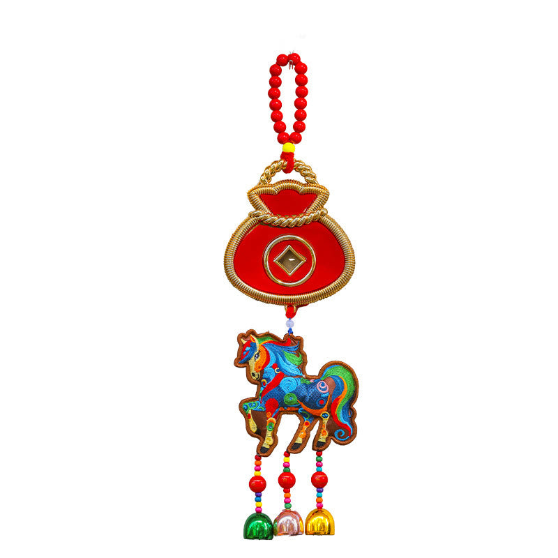Buddha Stones Year Of The Horse Embroidery Money Bag Gourd Copper Coins Bell Charm Success Hanging Decoration - image 3