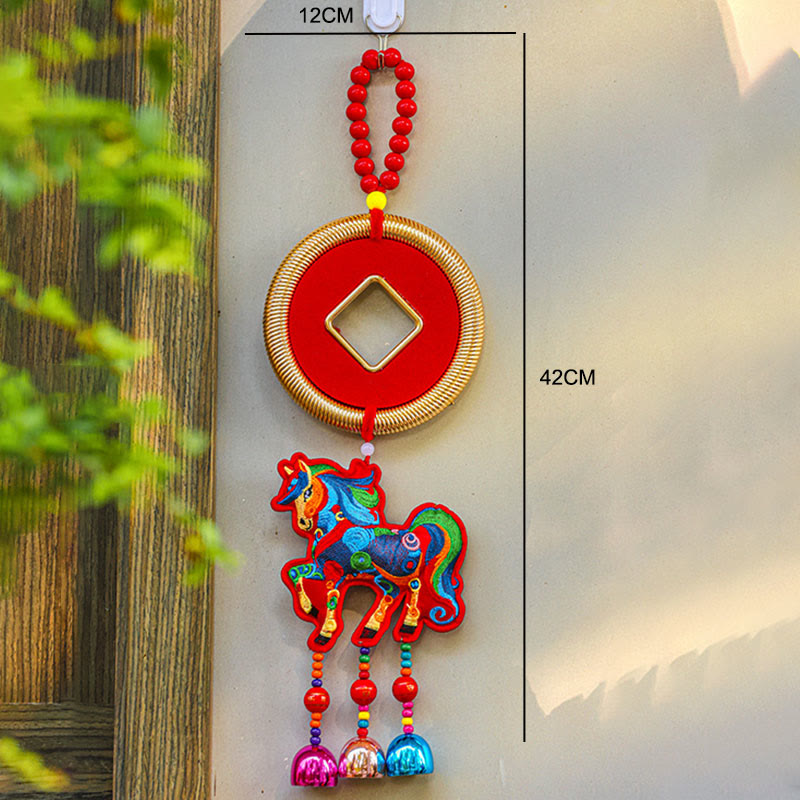 Buddha Stones Year Of The Horse Embroidery Money Bag Gourd Copper Coins Bell Charm Success Hanging Decoration - image 14