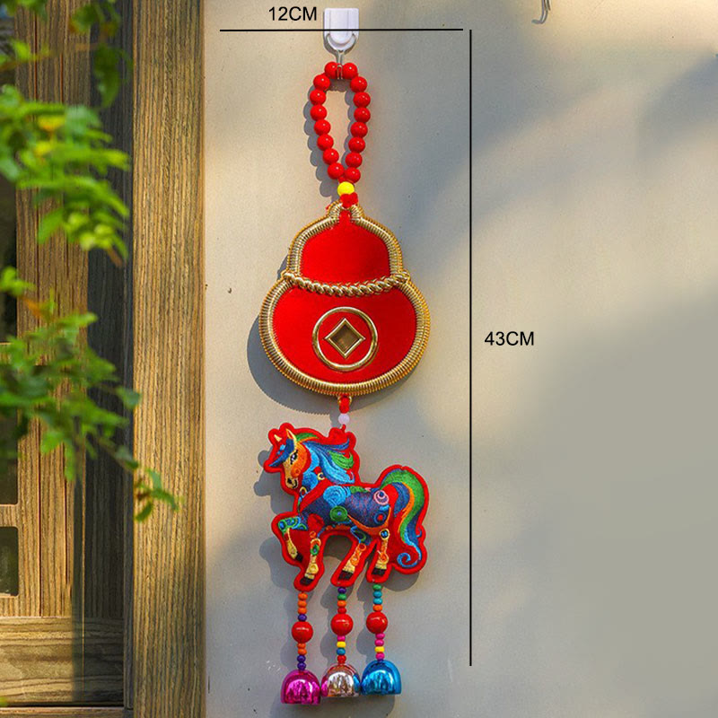 Buddha Stones Year Of The Horse Embroidery Money Bag Gourd Copper Coins Bell Charm Success Hanging Decoration - image 12