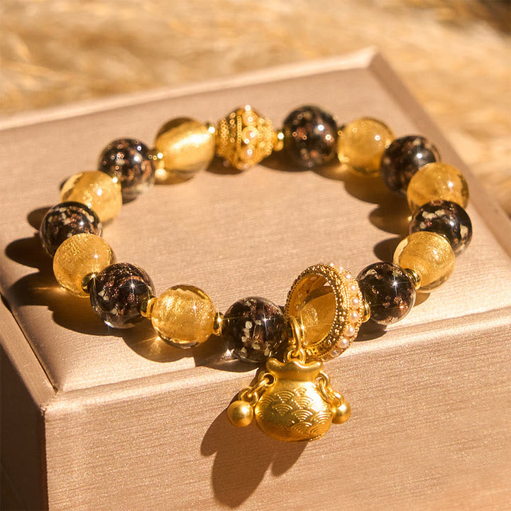 Buddha Stones Fu Character Liuli Glass Blessings Bracelet - Liuli Glass Fu Character(Wrist Circumference: 15-16cm) - image 0