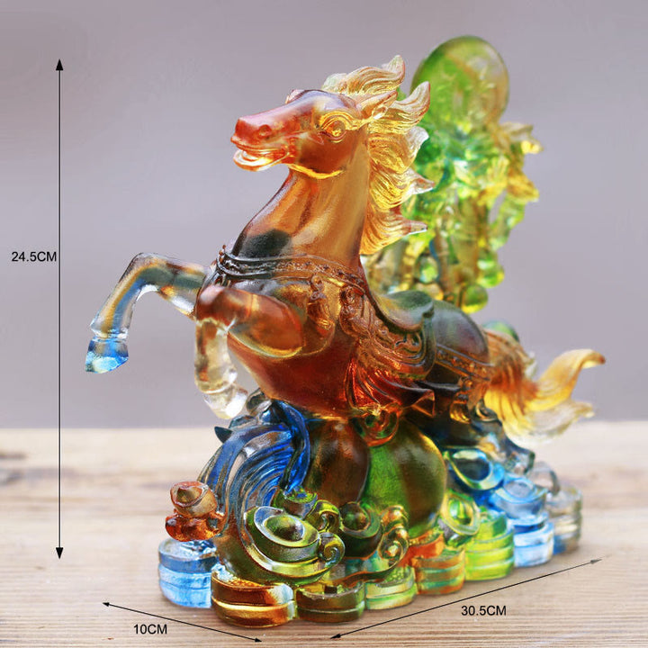 Buddha Stones Year of the Horse Handmade Horse Fu Character Liuli Crystal Art Piece Prosperity Home Office Decoration - image 5