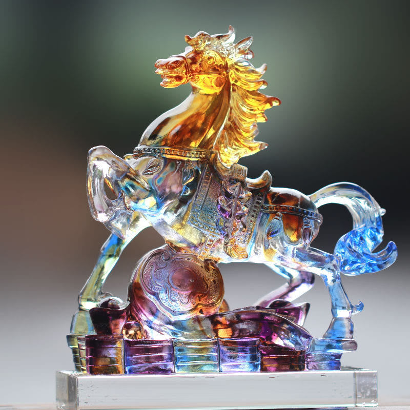 Buddha Stones Year Of The Horse Carved Ruyi Horse Liuli Crystal Art Piece Prosperity Home Office Decoration - Horse(With Crystal Base)21*8.5*22cm - image 4