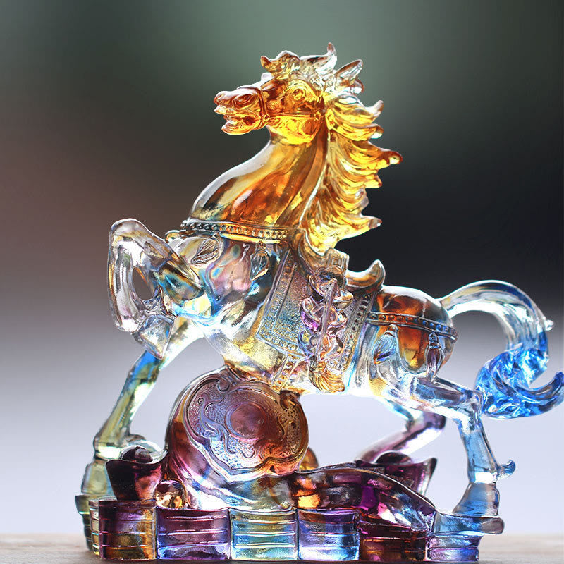 Buddha Stones Year Of The Horse Carved Ruyi Horse Liuli Crystal Art Piece Prosperity Home Office Decoration - Horse 21*8.5*22cm - image 0
