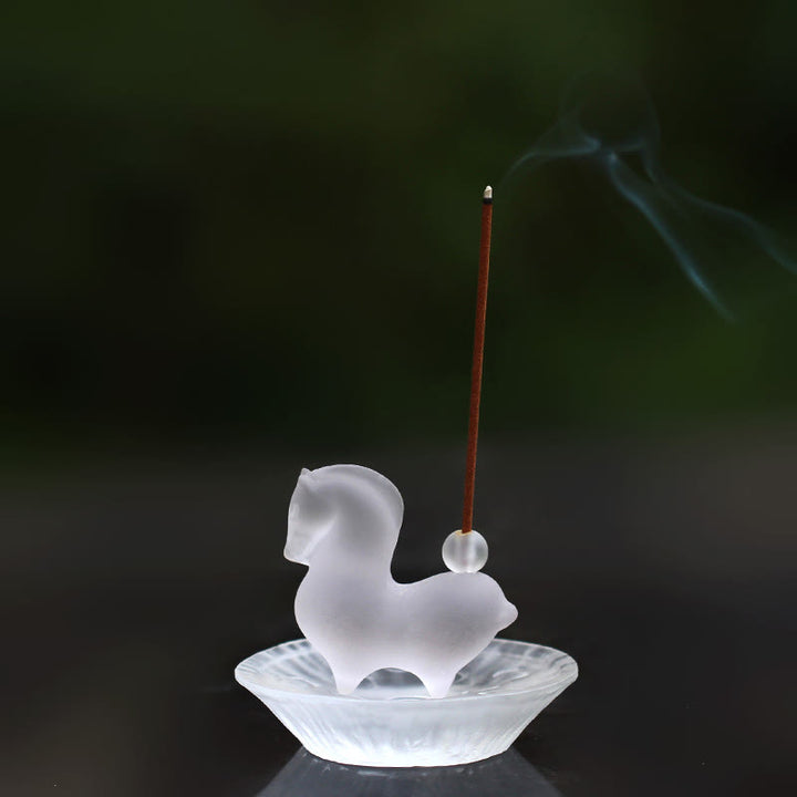 Buddha Stones Year of the Horse Lotus Pod Lotus Leaf Liuli Crystal Art Piece Home Office Energy Decoration - Horse With Incense Hole&Lotus Pod Pad - image 22