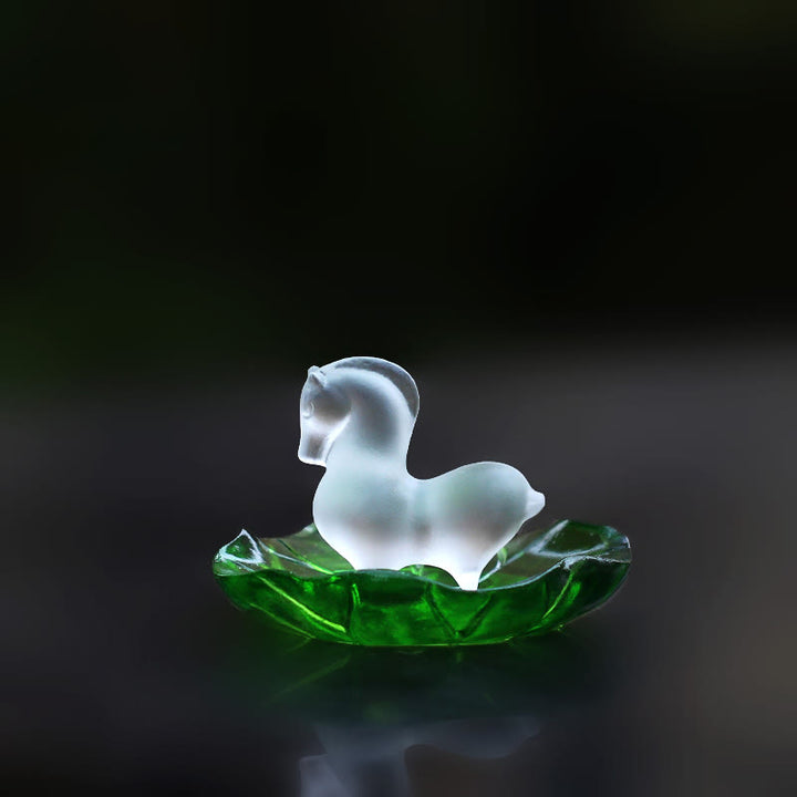Buddha Stones Year of the Horse Lotus Pod Lotus Leaf Liuli Crystal Art Piece Home Office Energy Decoration - Horse&Green Lotus Leaf Pad - image 21