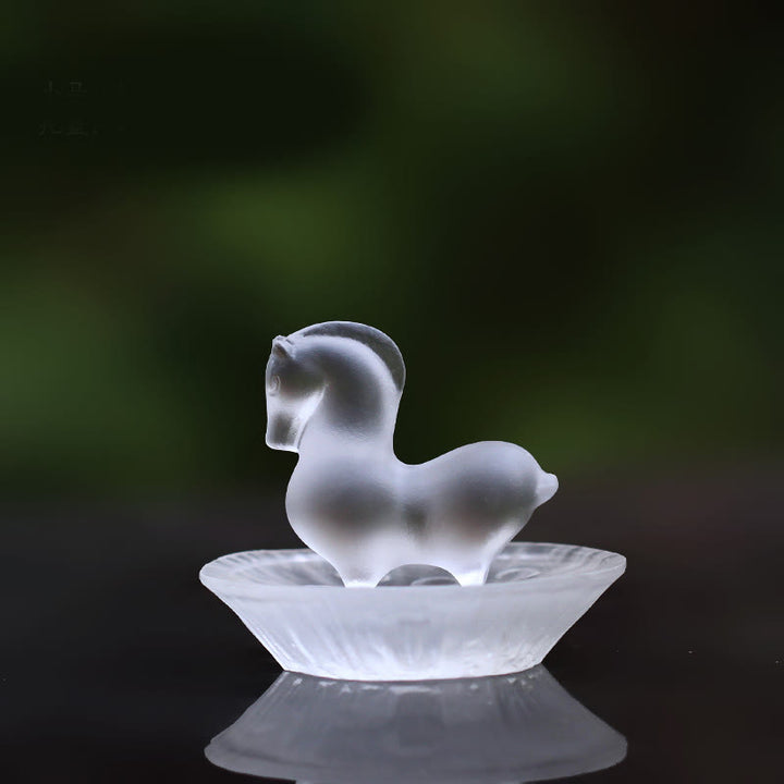 Buddha Stones Year of the Horse Lotus Pod Lotus Leaf Liuli Crystal Art Piece Home Office Energy Decoration - Horse&Lotus Pod Pad - image 11