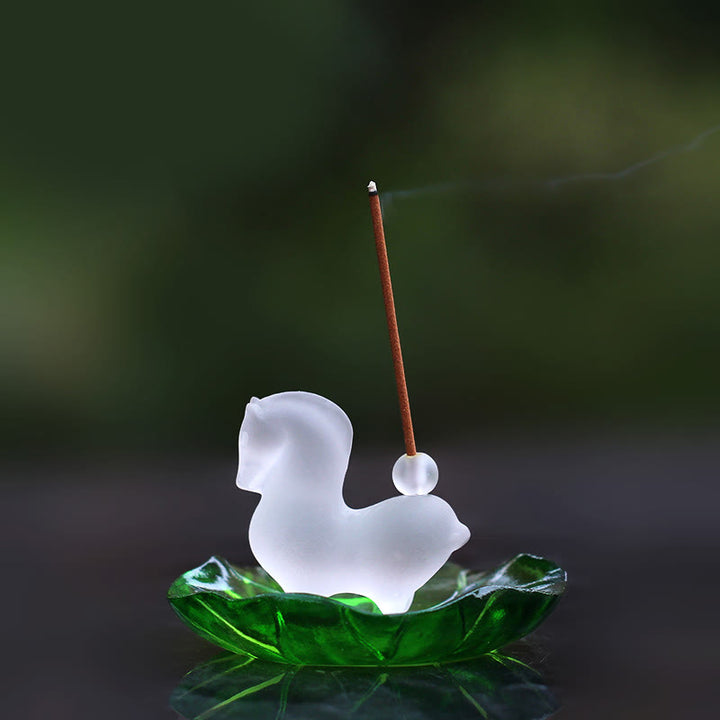 Buddha Stones Year of the Horse Lotus Pod Lotus Leaf Liuli Crystal Art Piece Home Office Energy Decoration - Horse With Incense Hole&Green Lotus Leaf Pad - image 15