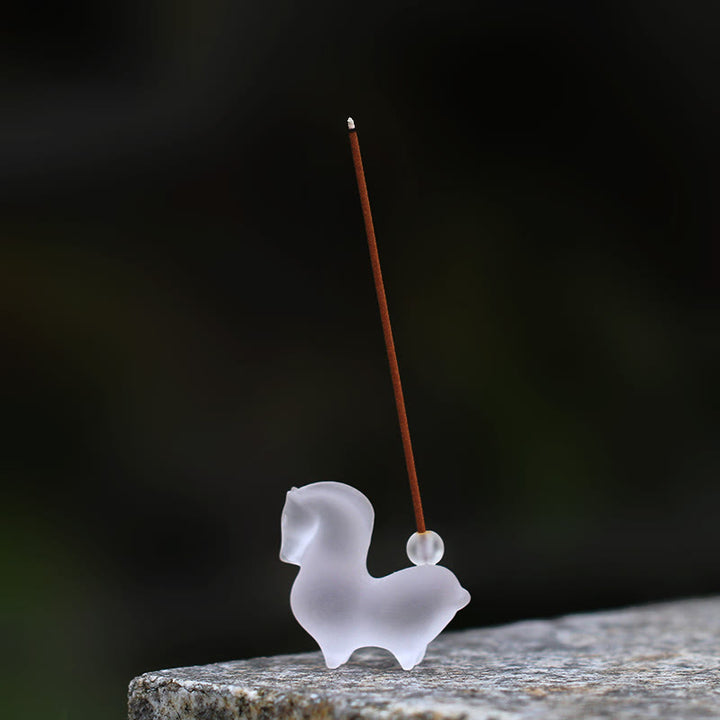 Buddha Stones Year of the Horse Lotus Pod Lotus Leaf Liuli Crystal Art Piece Home Office Energy Decoration - Horse With Incense Hole 4.5*2*4.2cm - image 17