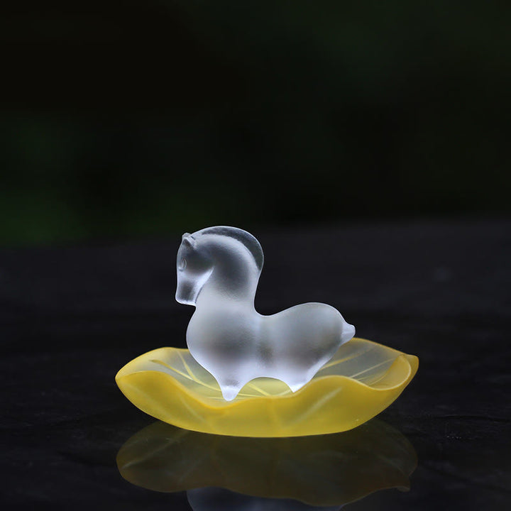 Buddha Stones Year of the Horse Lotus Pod Lotus Leaf Liuli Crystal Art Piece Home Office Energy Decoration - Horse&Yellow Lotus Leaf Pad - image 4