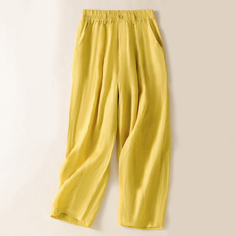 Buddha Stones Summer Button Zipper Ankle-Length Women's Pants With Pockets - Yellow - US8-10，UK/AU12-14，EU40-42 (2XL) - image 1