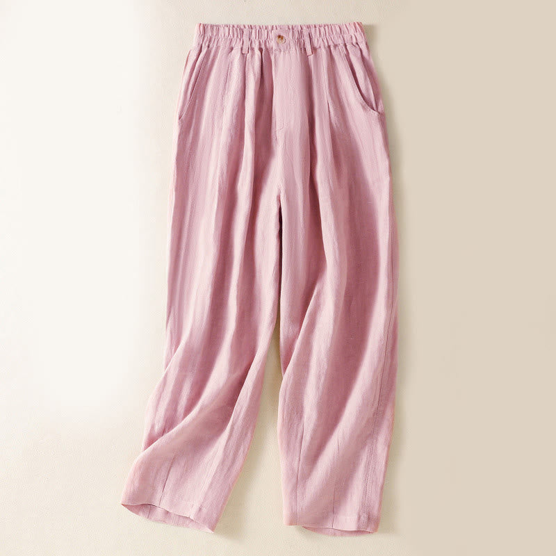 Buddha Stones Summer Button Zipper Ankle-Length Women's Pants With Pockets - LightPink - US8-10，UK/AU12-14，EU40-42 (2XL) - image 8