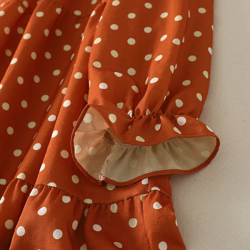 Buddha Stones Fall Polka Dot Design Crew Neck Long Sleeve Cotton Women's Midi Dress - image 4