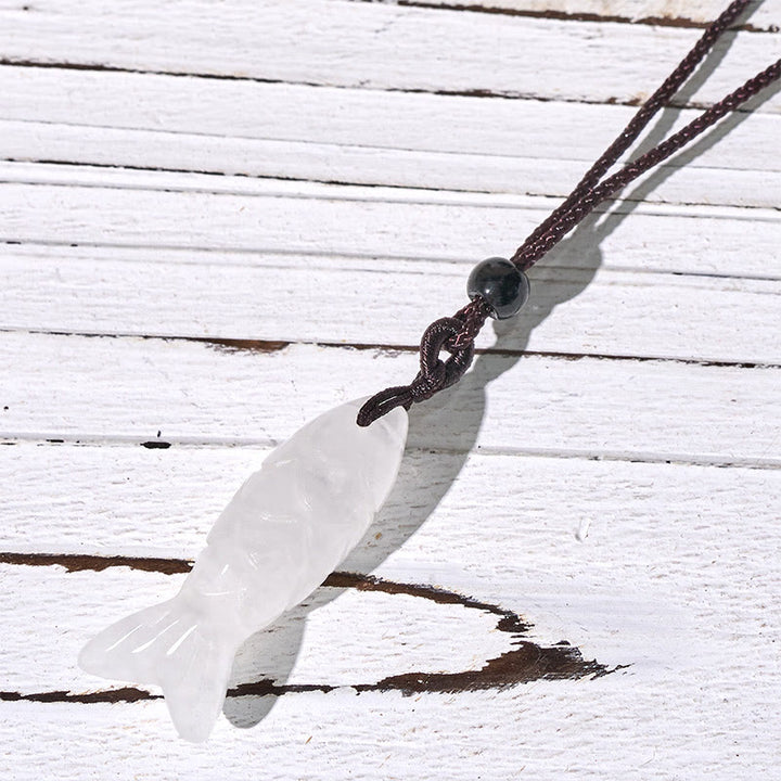 Buddha Stones Carving Koi Fish Pink Crystal Indian Agate Amethyst Warmth Prosperity Necklace Pendant - White Crystal(Pendant Size: 15*40mm) - image 48