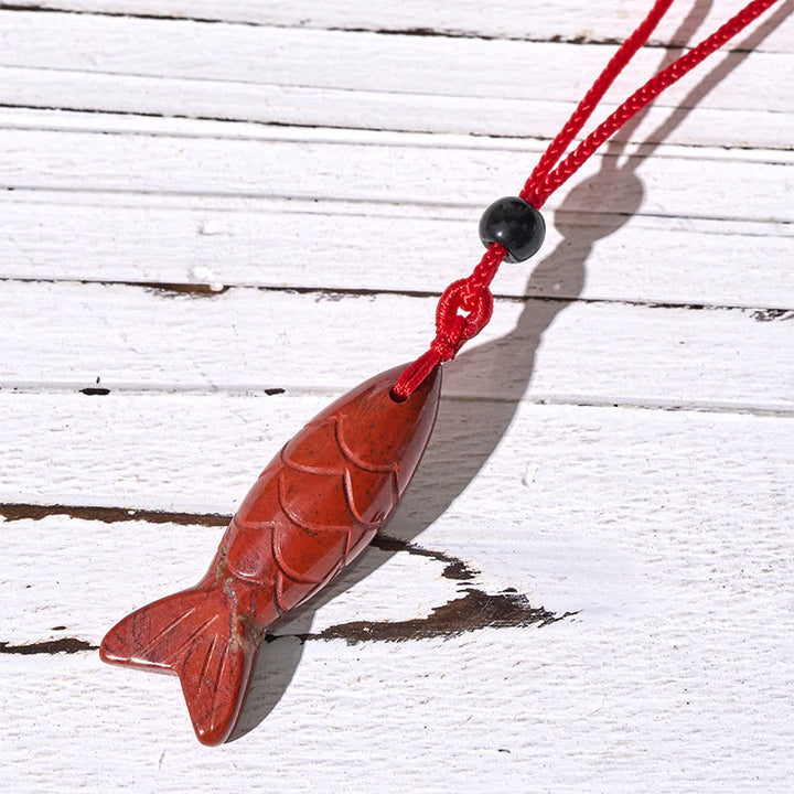 Buddha Stones Carving Koi Fish Pink Crystal Indian Agate Amethyst Warmth Prosperity Necklace Pendant - Red Jasper(Pendant Size: 15*40mm) - image 22