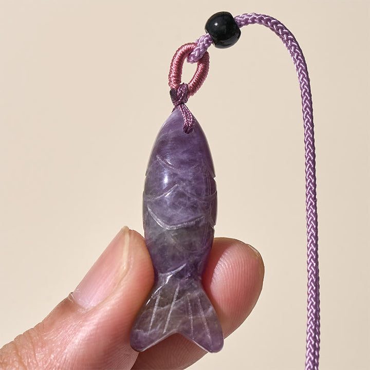 Buddha Stones Carving Koi Fish Pink Crystal Indian Agate Amethyst Warmth Prosperity Necklace Pendant - image 14