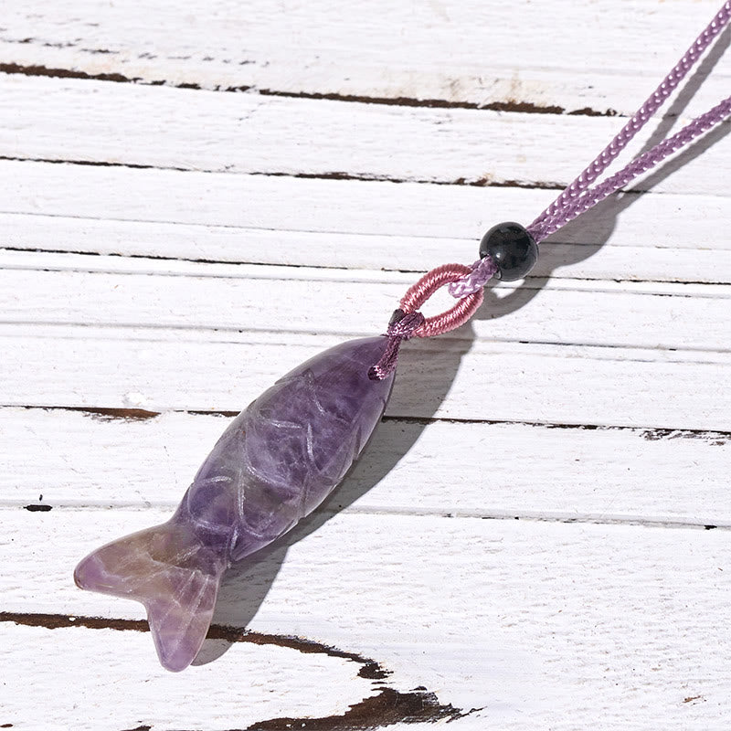Buddha Stones Carving Koi Fish Pink Crystal Indian Agate Amethyst Warmth Prosperity Necklace Pendant - Amethyst(Pendant Size: 15*40mm) - image 12