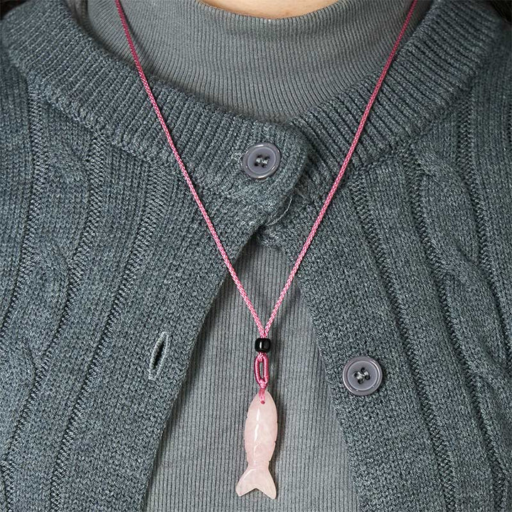 Buddha Stones Carving Koi Fish Pink Crystal Indian Agate Amethyst Warmth Prosperity Necklace Pendant - image 4
