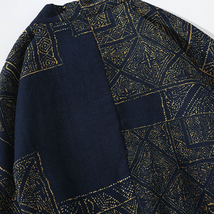 Buddha Stones Geometry Floral Stripes Butterfly Ink Open Front Half Sleeve Jacket Men's Kimono - image 4