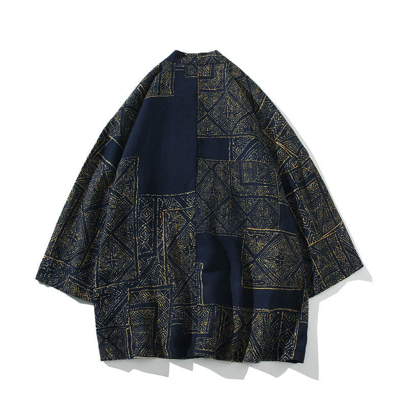 Buddha Stones Geometry Floral Stripes Butterfly Ink Open Front Half Sleeve Jacket Men's Kimono - image 1