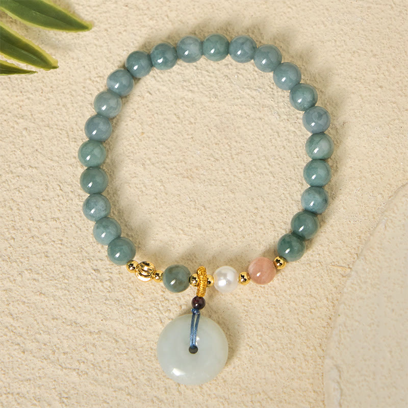 Buddha Stones Peace Buckle Jade Round Beaded Luck Auspicious Bracelet - image 4