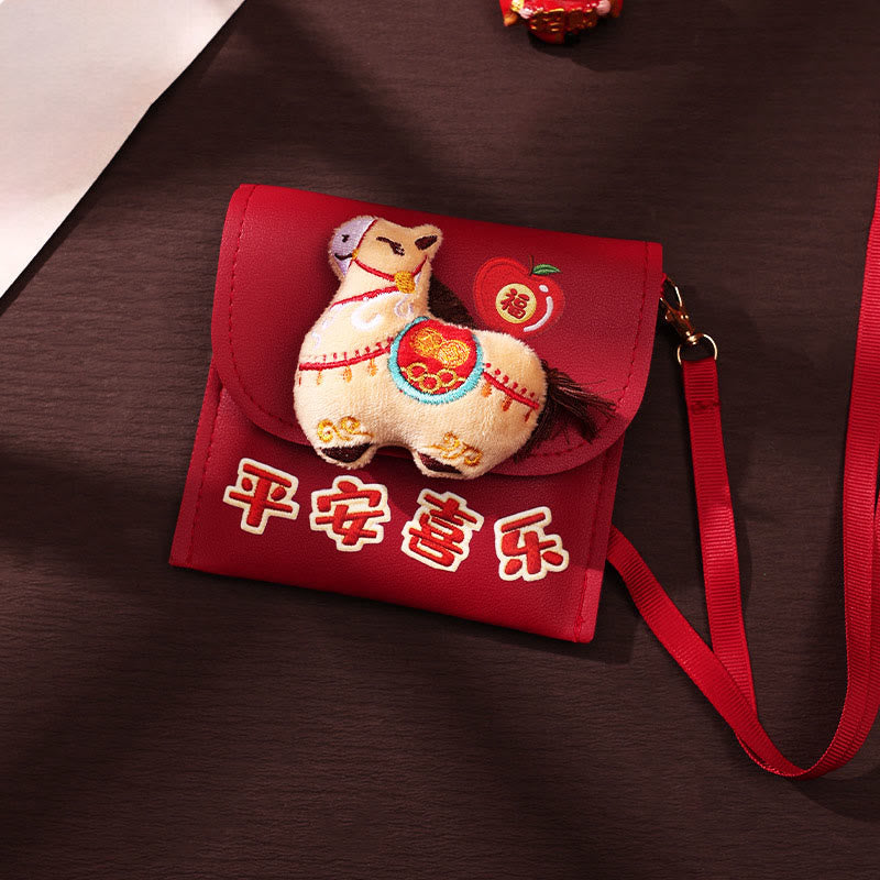 Buddha Stones Year Of The Horse 2026 New Year Fu Character Peace Joy Crossbody Red Envelope Bag - image 11