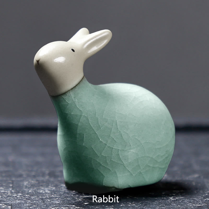 Buddha Stones Chinese Zodiac Ceramic Tea Pet Home Decoration - Khaki Rabbit 6.5*6.2cm - image 8
