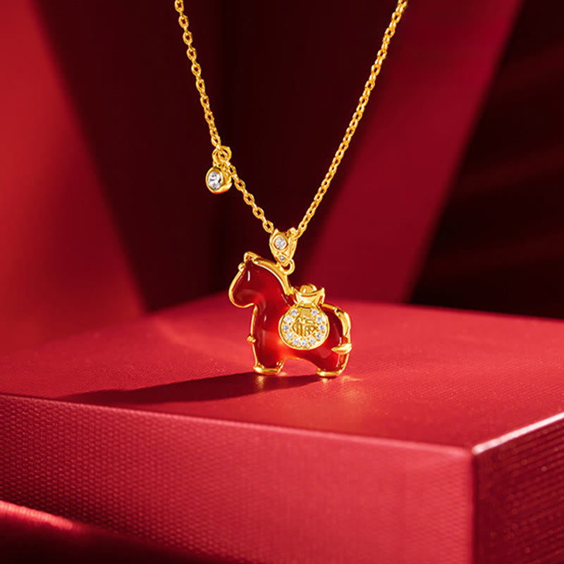 Buddha Stones Year Of The Horse Red Agate Fu Character Confidence Necklace Pendants - image 1