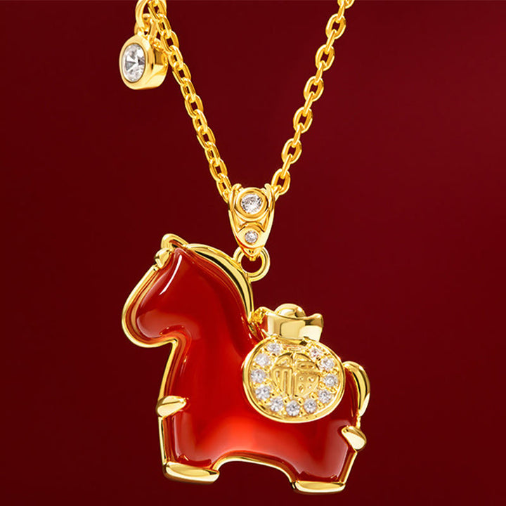 Buddha Stones Year Of The Horse Red Agate Fu Character Confidence Necklace Pendants - image 9