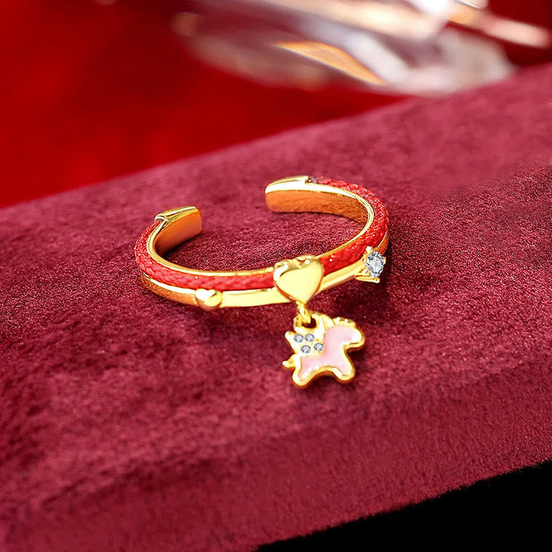 Buddha Stones Red String 925 Sterling Silver Luck Open Ring - Red String 925 Silver Golden Unicorn(Adjustable) - image 1