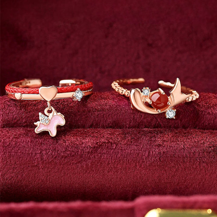 Buddha Stones Red String 925 Sterling Silver Luck Open Ring - image 3