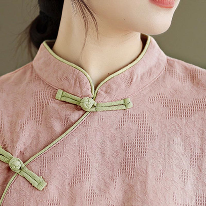 Buddha Stones Spring Traditional Floral Frog-Button Stand Collar Long Sleeve Women's Cotton Shirt - image 11