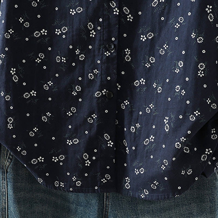 Buddha Stones Fall Small Floral Pattern Buttons Down Design Long Sleeve Women's Cotton Shirt - image 9