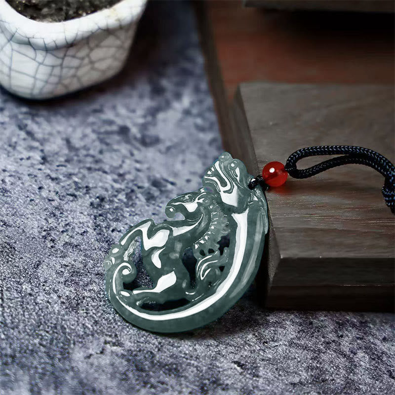 Buddha Stones Year Of The Horse Dragon Jade Luck Necklace Pendants - image 1