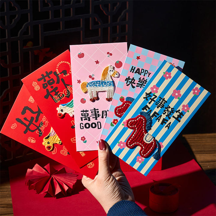 Buddha Stones Year Of The Horse 2026 New Year Embroidery Blessings Luck 6pcs Chinese Red Envelope - Horse  6pcs Red Envelope(16.6*8.8cm) - image 0