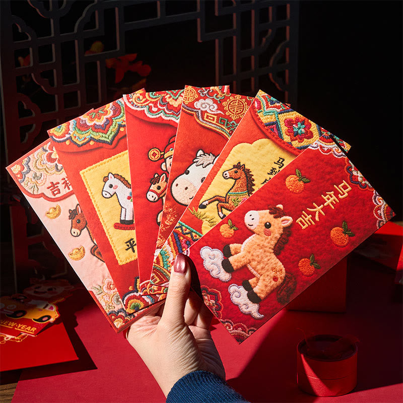 Buddha Stones Year Of The Horse 2026 New Year Blessing 6pcs Chinese Red Envelope - image 1