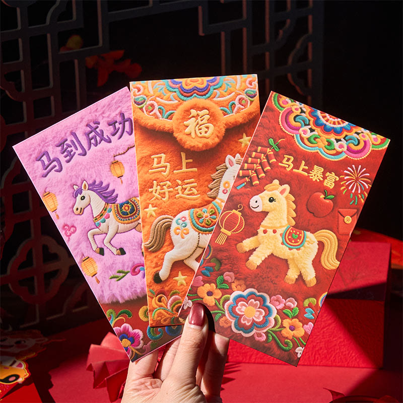 Buddha Stones Year Of The Horse 2026 New Year Good Luck 6pcs Chinese Red Envelope - image 1