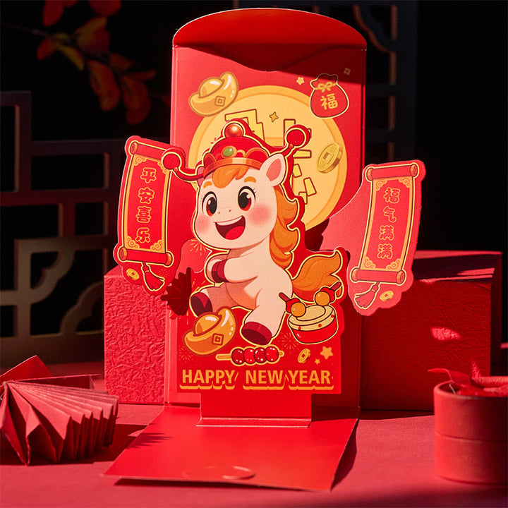 Buddha Stones Year Of The Horse 2026 New Year Fu Character Standable 6pcs Chinese Red Envelope - image 2