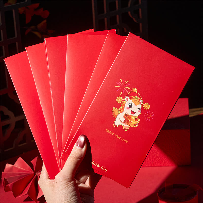 Buddha Stones Year Of The Horse 2026 New Year Fu Character Standable 6pcs Chinese Red Envelope - image 1