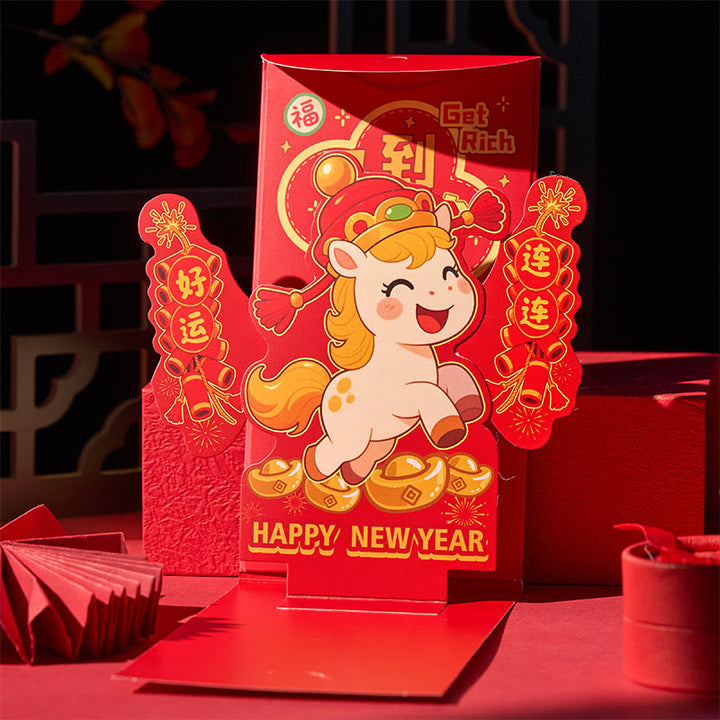 Buddha Stones Year Of The Horse 2026 New Year Fu Character Standable 6pcs Chinese Red Envelope - image 8