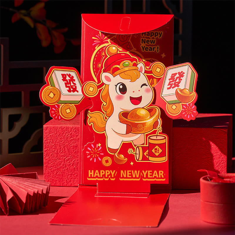 Buddha Stones Year Of The Horse 2026 New Year Fu Character Standable 6pcs Chinese Red Envelope - image 4